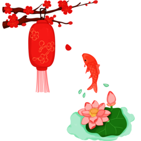 中国风灯笼梅花元素PNG