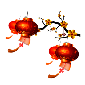 中国风灯笼梅花元素PNG