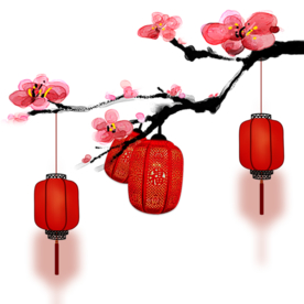 中国风灯笼梅花元素PNG