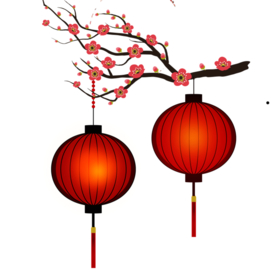 中国风灯笼梅花元素PNG