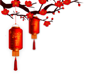 中国风灯笼梅花元素PNG