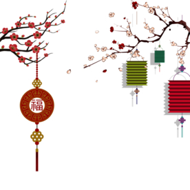 中国风灯笼梅花元素PNG