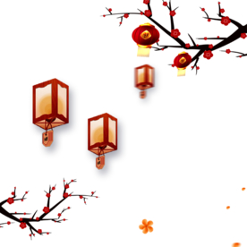 中国风灯笼梅花元素PNG