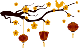 中国风灯笼梅花元素PNG