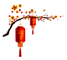 中国风灯笼梅花元素PNG