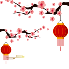 中国风灯笼梅花元素PNG
