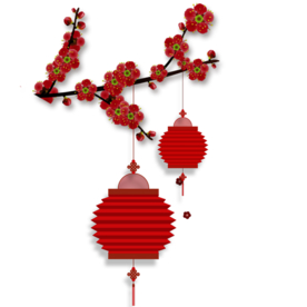 中国风灯笼梅花元素PNG
