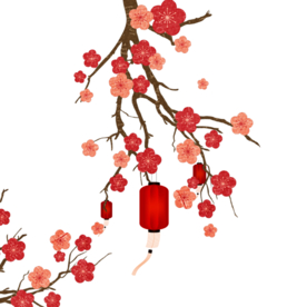 中国风灯笼梅花元素PNG