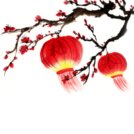 中国风灯笼梅花元素PNG