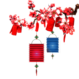 中国风灯笼梅花元素PNG