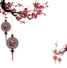 中国风灯笼梅花元素PNG