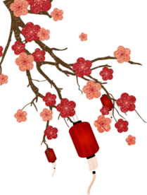 中国风灯笼梅花元素PNG