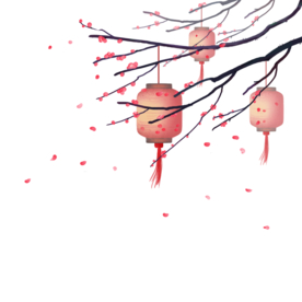 中国风灯笼梅花元素PNG