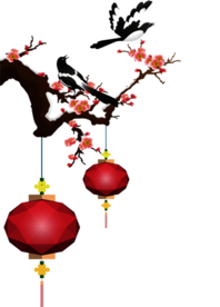 中国风灯笼梅花元素PNG