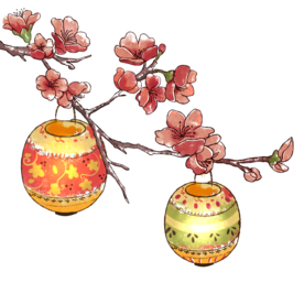 中国风灯笼梅花元素PNG