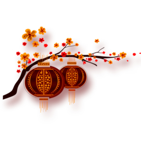中国风灯笼梅花元素PNG