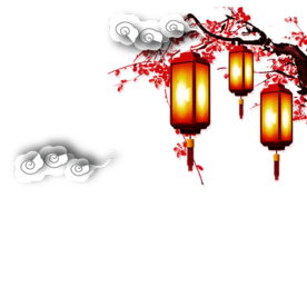 中国风灯笼梅花元素PNG