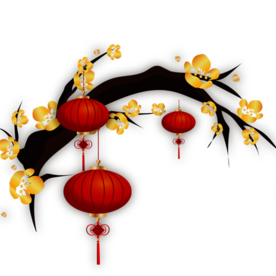 中国风灯笼梅花元素PNG