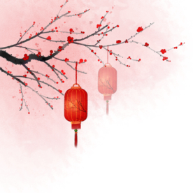 中国风灯笼梅花元素PNG
