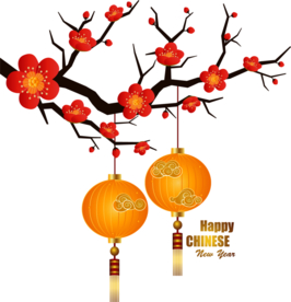 中国风灯笼梅花元素PNG