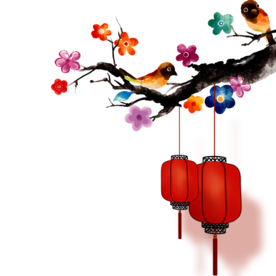 中国风灯笼梅花元素PNG