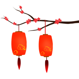 中国风灯笼梅花元素PNG