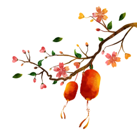 中国风灯笼梅花元素PNG