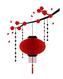 中国风灯笼梅花元素PNG