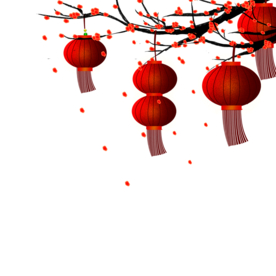 中国风灯笼梅花元素PNG