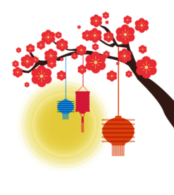 中国风灯笼梅花元素PNG