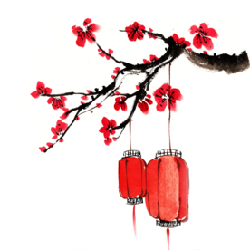 中国风灯笼梅花元素PNG