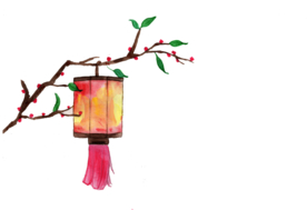 中国风灯笼梅花元素PNG