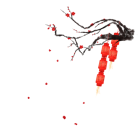 中国风灯笼梅花元素PNG