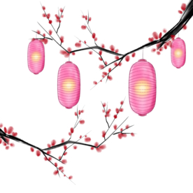 中国风灯笼梅花元素PNG