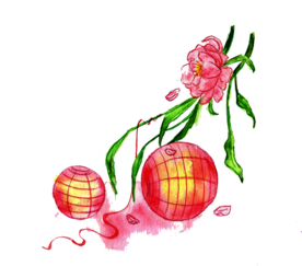 中国风灯笼梅花元素PNG