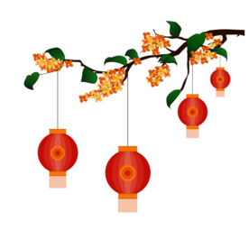 中国风灯笼梅花元素PNG