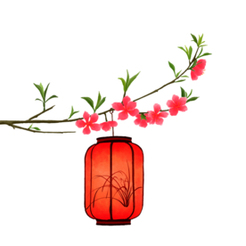 中国风灯笼梅花元素PNG