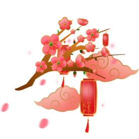 中国风灯笼梅花元素PNG