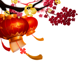 中国风灯笼梅花元素PNG