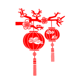 中国风灯笼梅花元素PNG