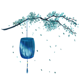 中国风蓝色灯笼梅花元素PNG