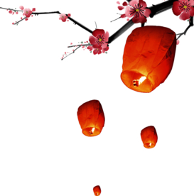 中国风灯笼梅花元素PNG