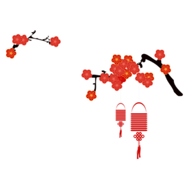 中国风灯笼梅花元素PNG