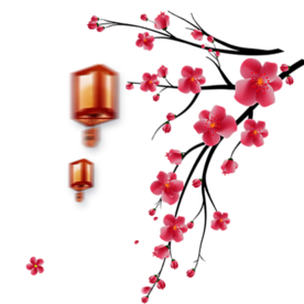 中国风灯笼梅花元素PNG