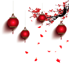 中国风灯笼梅花元素PNG