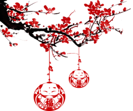 中国风灯笼梅花元素PNG