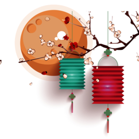 中国风灯笼梅花元素PNG