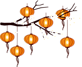 中国风灯笼梅花元素PNG