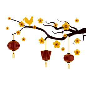 中国风灯笼梅花元素PNG