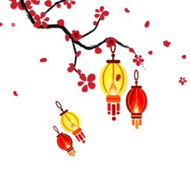 中国风灯笼梅花元素PNG